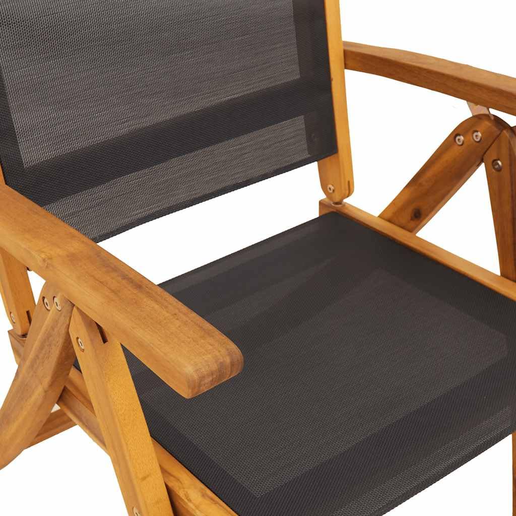 Składane krzesła ogrodowe 4 szt drewno akacjowe textilene regulowane oparcie czarne 5 pozycji odchylenia taras balkon 110 kg