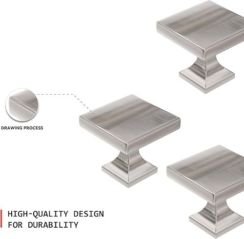 Miniatura 9 de homdiy 10 Pack Cabinet Knobs Brushed Nickel Drawer Knobs - Square Cabinet Knobs for Dresser Drawers Silver MO6785SNB Kitchen Cabinet Knobs Níquel