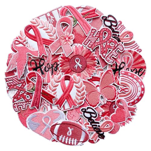 Xandova 15 Pcs Breast Cancer Awareness Patches Pink Ribbon Hope Believe Embroidered Applique Patch Gifts for Women Hats Clothes Jackets Bags Jeans T-Shirt