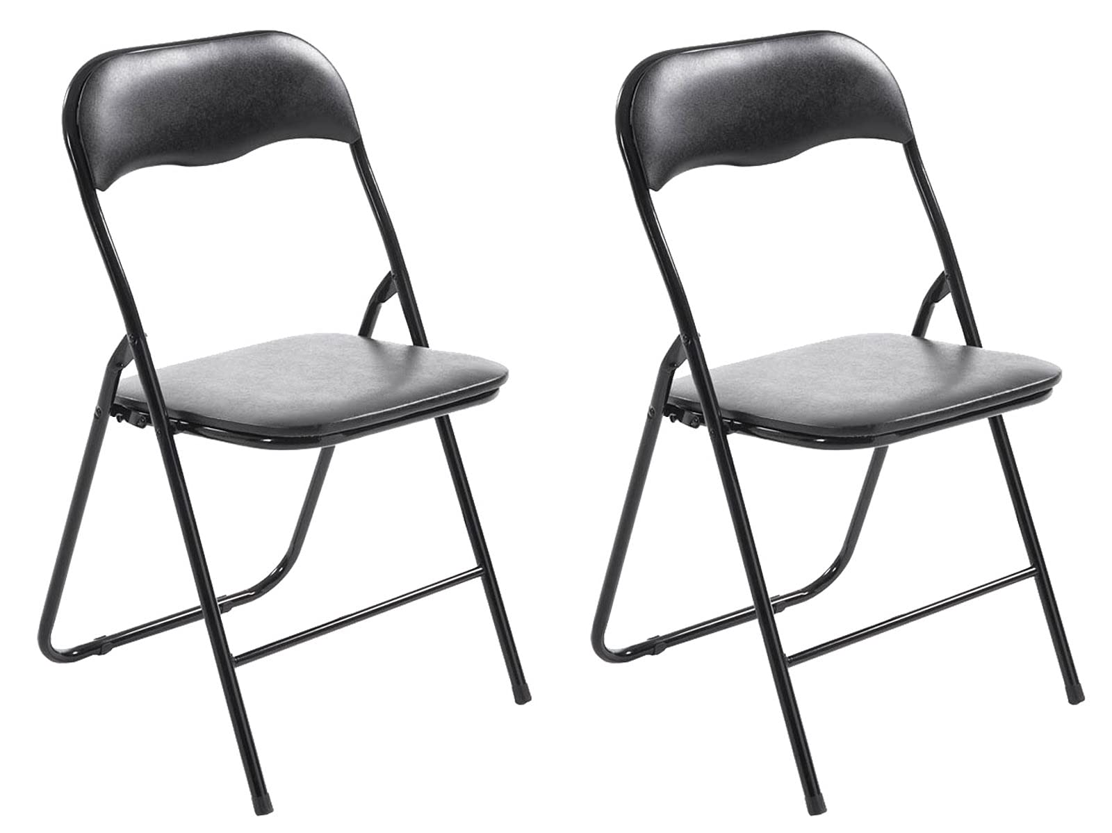 CLP 2er Set Klappstuhl Felix Gepolstert I Küchenstuhl Mit Metallgestell I Kunstleder PVC Sitz Gepolstert I Stühle Klappbar I Campingstühle, Farbe:schwarz/schwarz