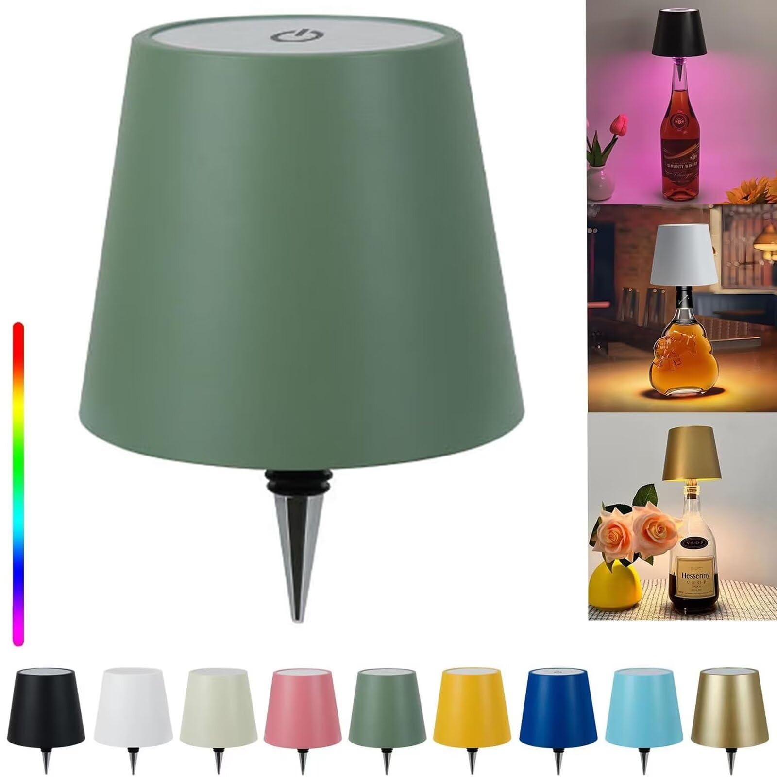 Pridola Wireless Bottle Lamp, 14cm Wine Bottle LED Light, RGB/3 Color Stepless Dimming Wine Bottle Decorative Lights, Touch Control LED Wireless Wine Bottle Lampshade, Tabletop Portable Bottle Lights