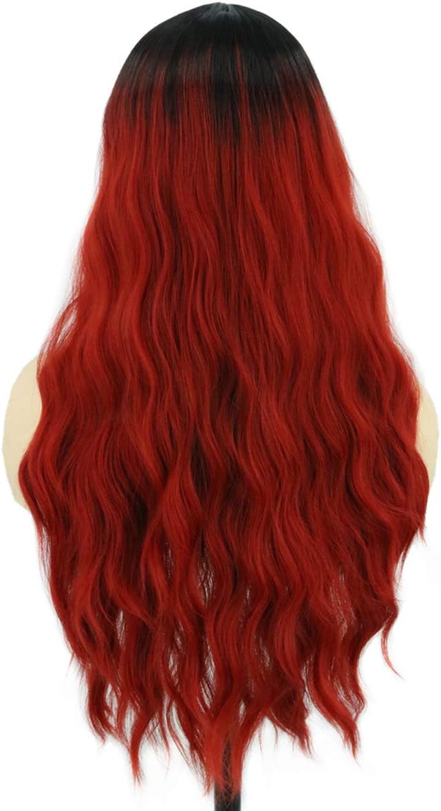 Topcosplay Women's Long Wavy Wig with Dark Roots Natural Looking Ombre Synthetic Wig for Cosplay Daily Use (Red)