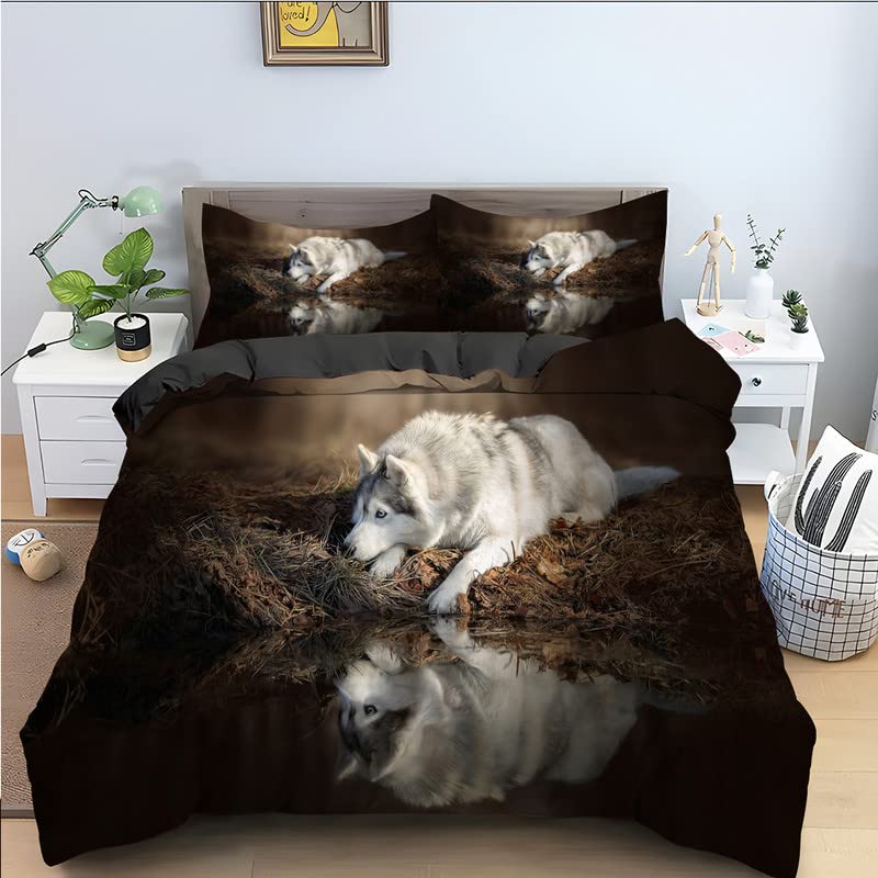 Parure de lit loup noir 240x260 cm avec housse de couette zippée en microfibre