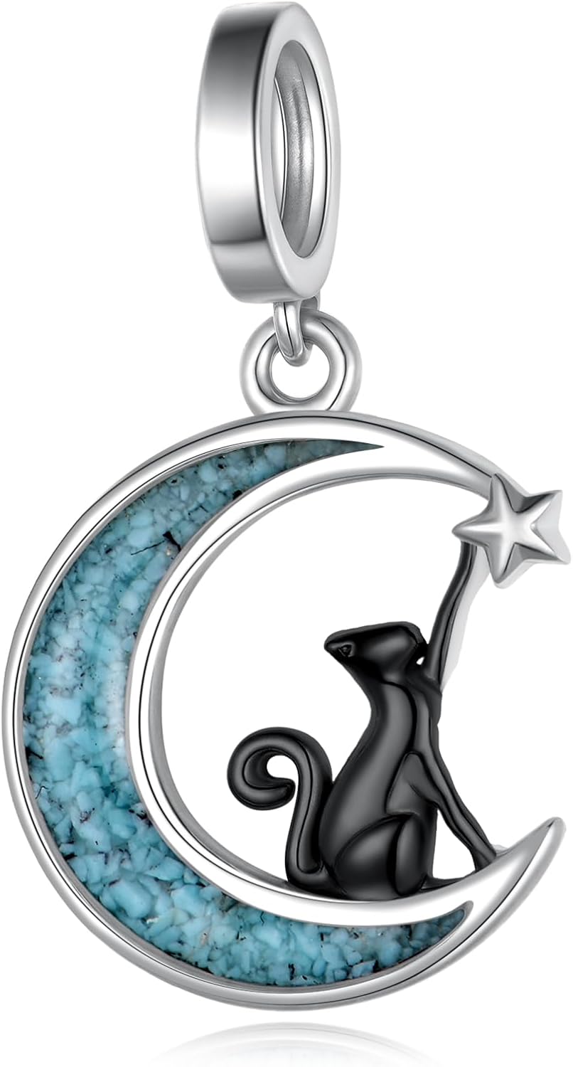 Black Cat Charms 925 Sterling Silver Turquoise Cat Charms Black Cat Jewelry Gifts for Women
