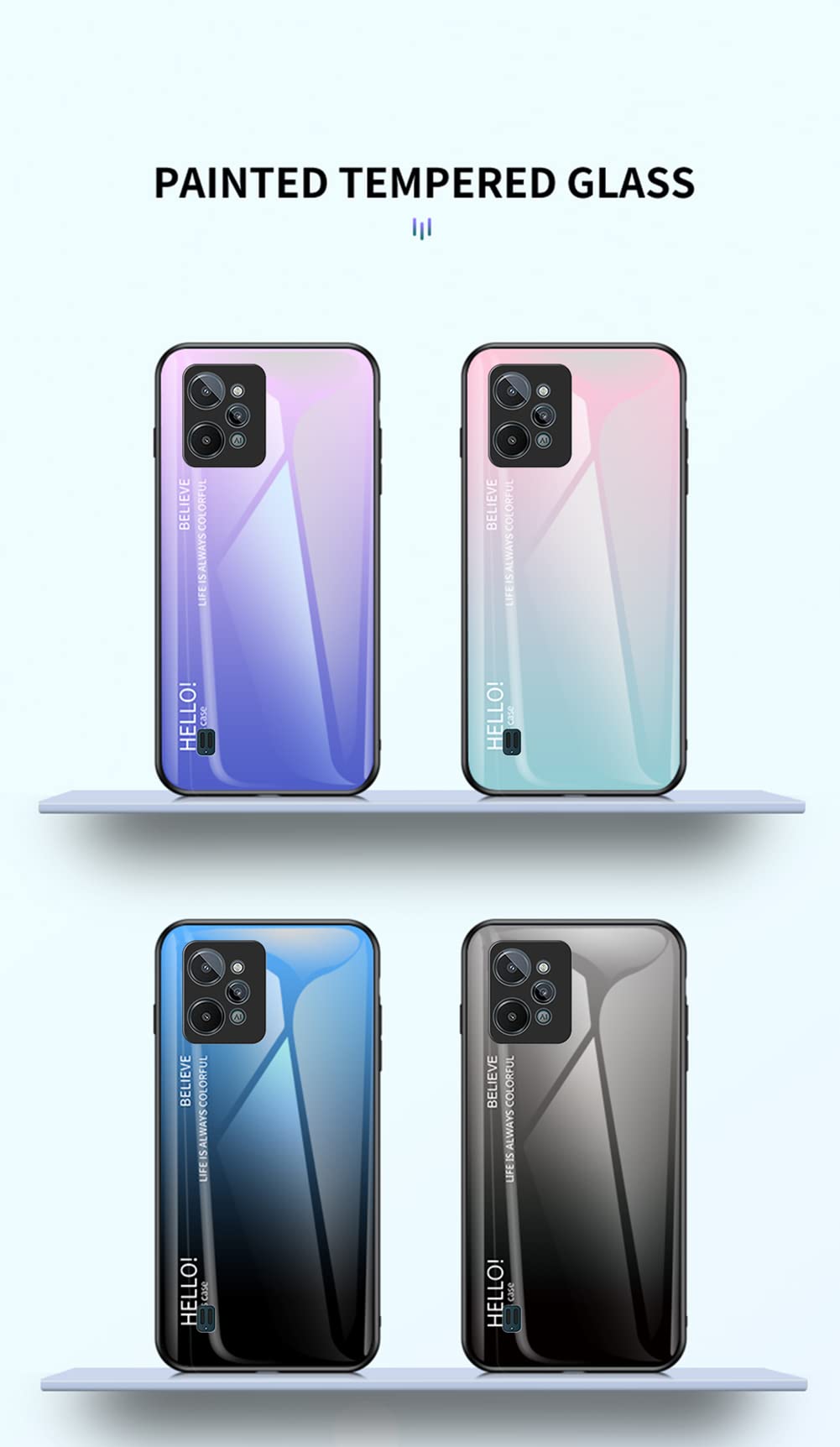TIANYUE Custodia Per Realme C31 Con Vetro Sfumato Rosa E Blu - Protezione Antiurto - 2