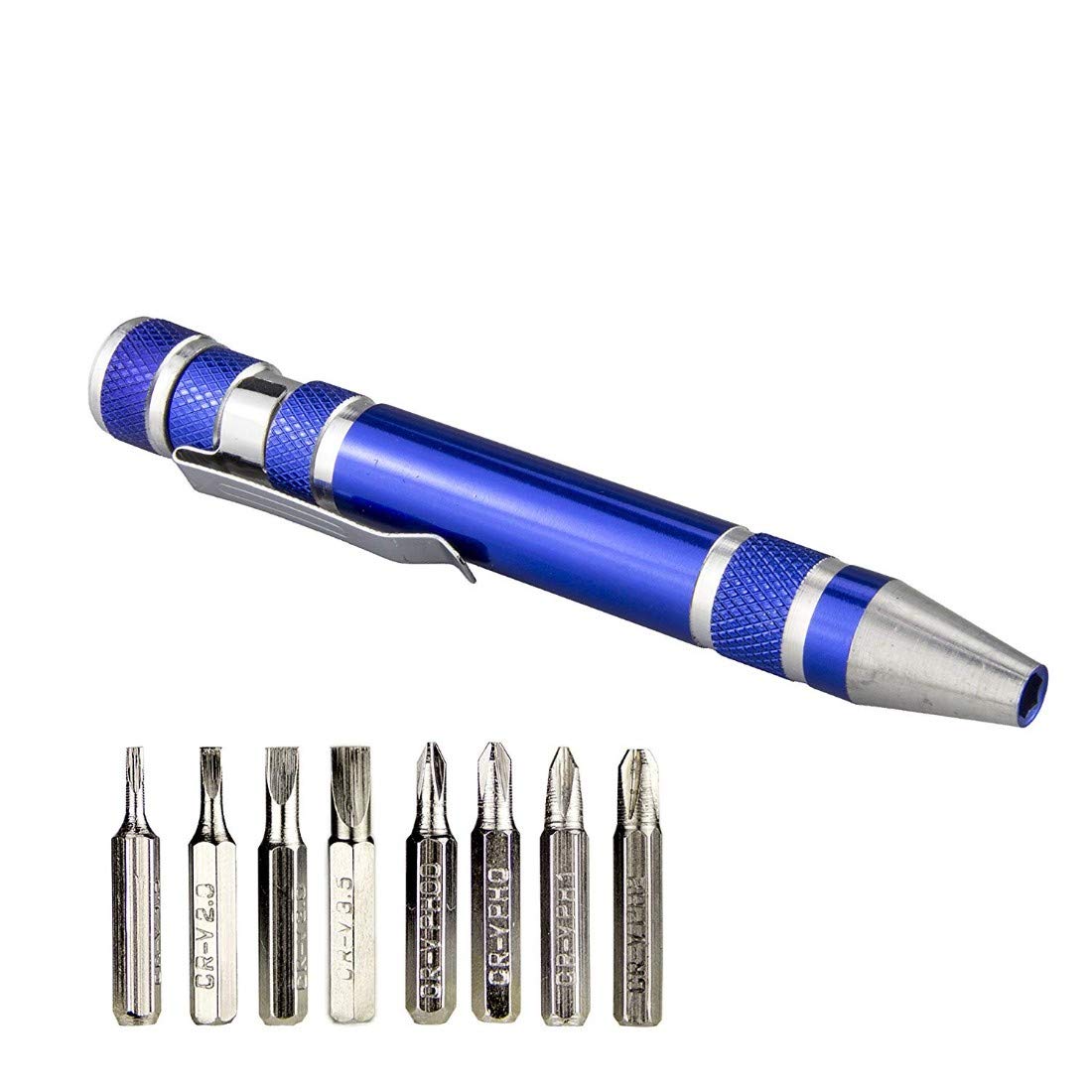 DIY Crafts 8 in 1 Mini Screwdriver Small Screwdrivers Set Mix Colour Tiny Multi Repair Tools Kit Pen Style Precision Gadgets Repair Tool Kit (Pack Of 1 Pc, Random Colour N Blue)