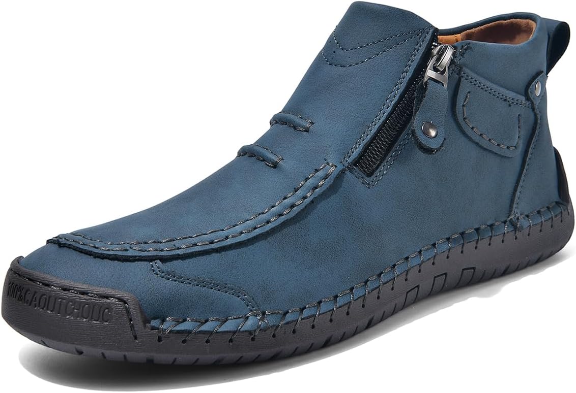 Men'S Casual Barefoot Shoes Mens Leather Ankle Chukka Boots Slip On Moccasins Walking Driving Loafers