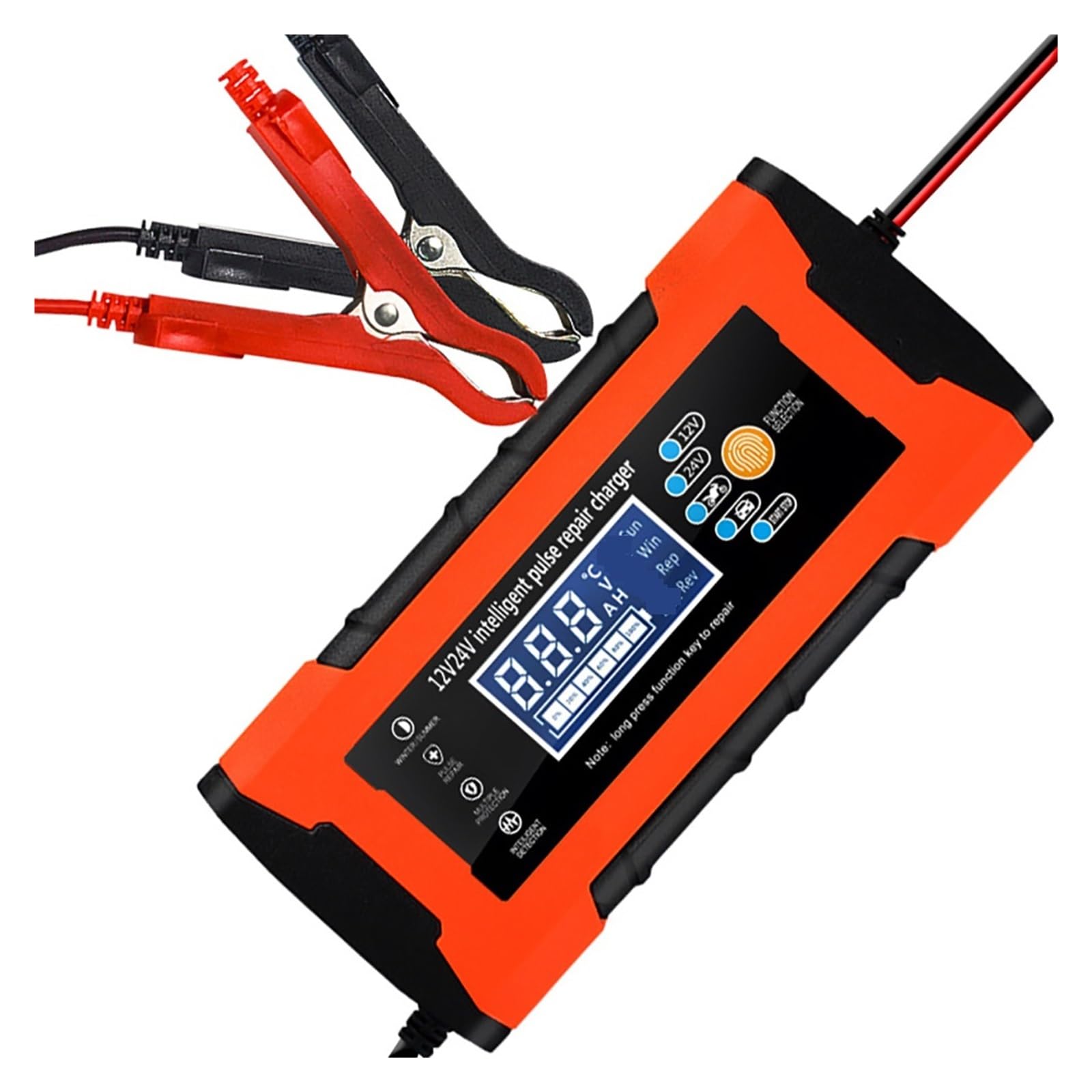 Cargador De Batería Coche Completamente Automático, 7 Etapas, 12V, 10A/24V, 5A, Reparación Pulso Carga Rápida Inteligente For Pantalla LCD Plomo Y Ácido Carga De PrecisióN(Red)