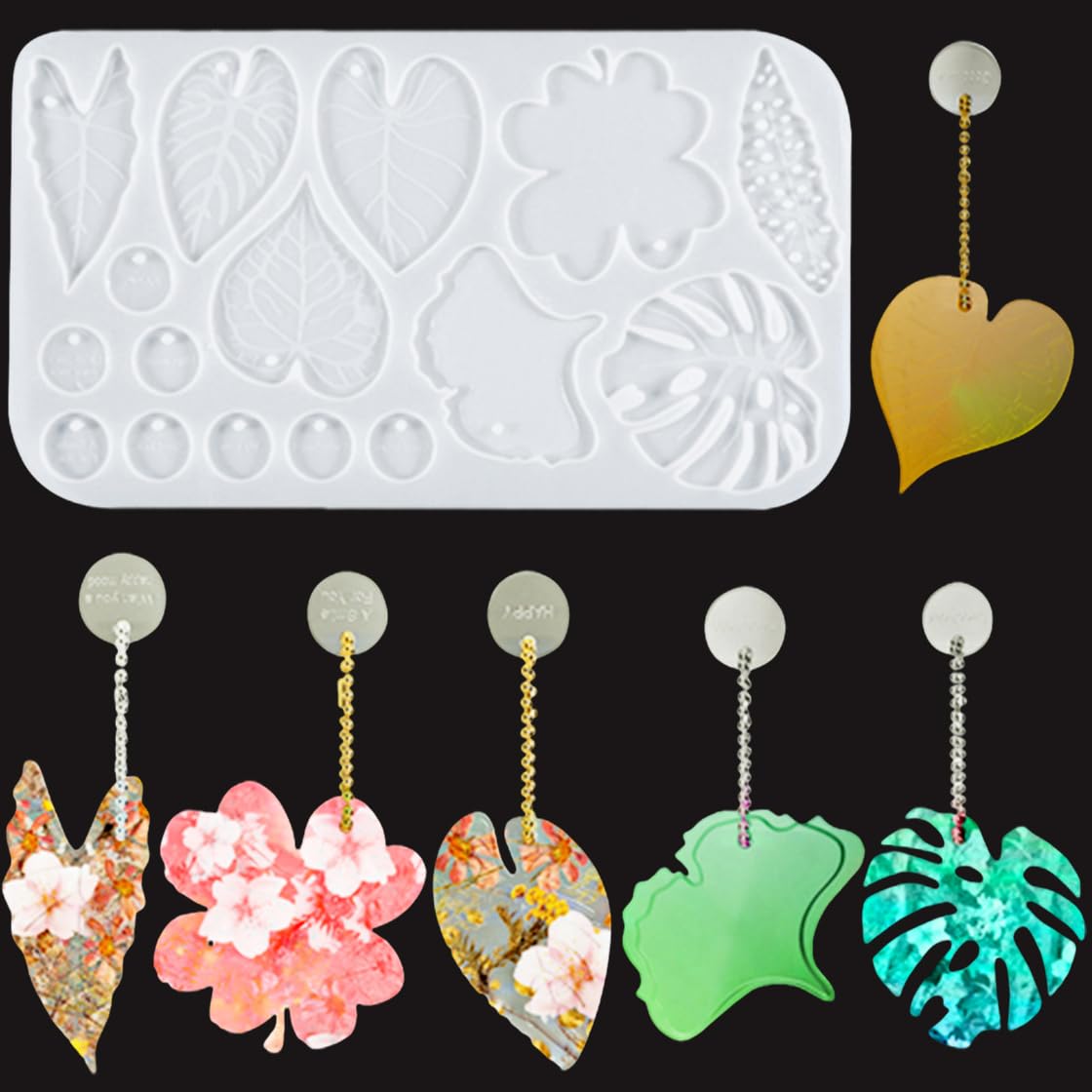 26 Stampi Per Orecchini In Silicone Per Resina Epossidica - Tema Halloween Con Pipistrello, Fantasma, Strega - Include 10 Ganci Oro E Argento - 2