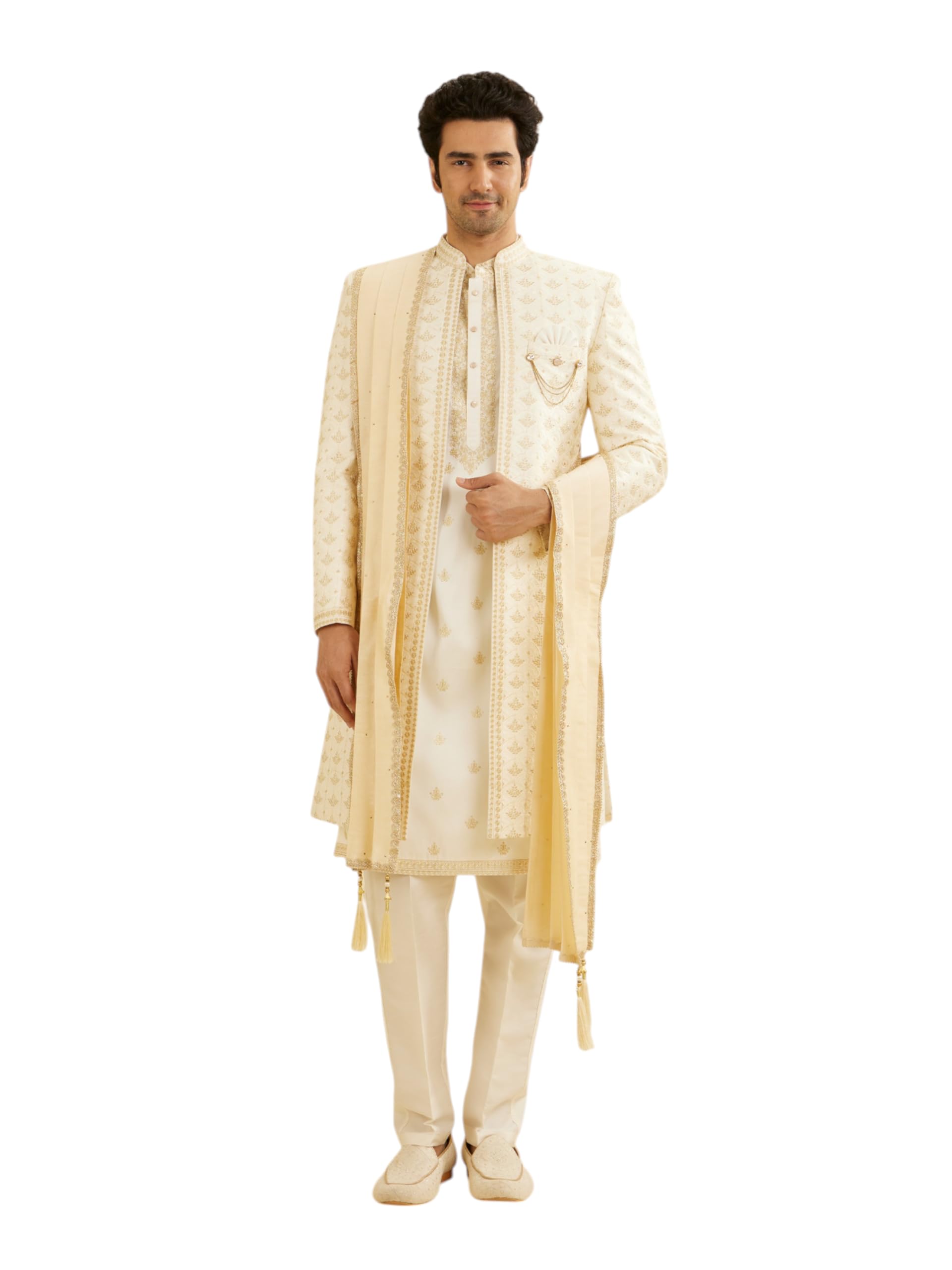 manyavar Men's Chanderi Solid Dupatta (1pc)-picture-10
