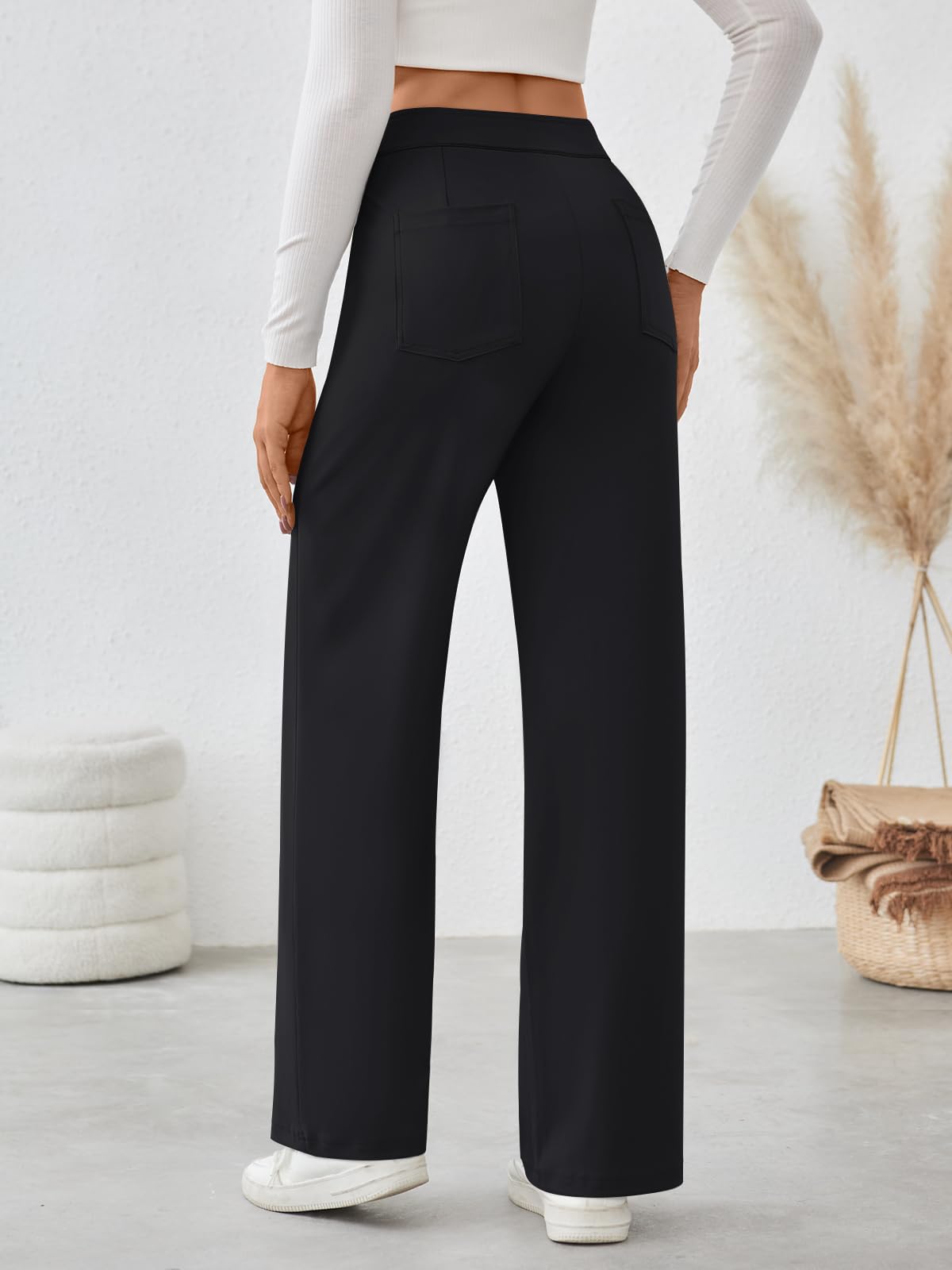 LILLUSORY Womens Casual Work Pants High Waisted Straight Leg Pant Business Dressy Trousers with Pockets