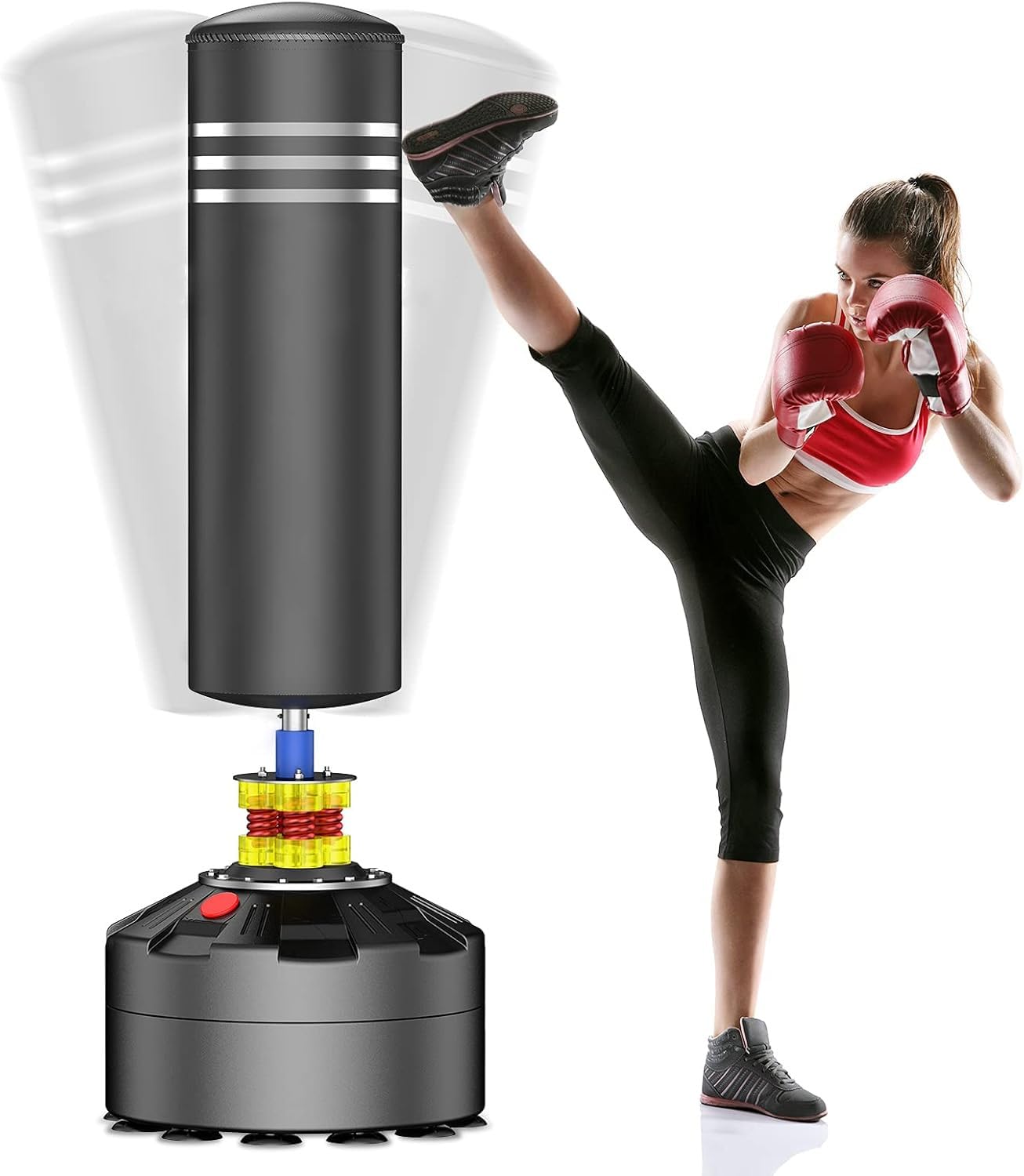 Sac de Frappe sur Pied Sac de Boxe Punching Bag Debout Adulte Sac de Frappe Boxe Autoportant avec Ventouses