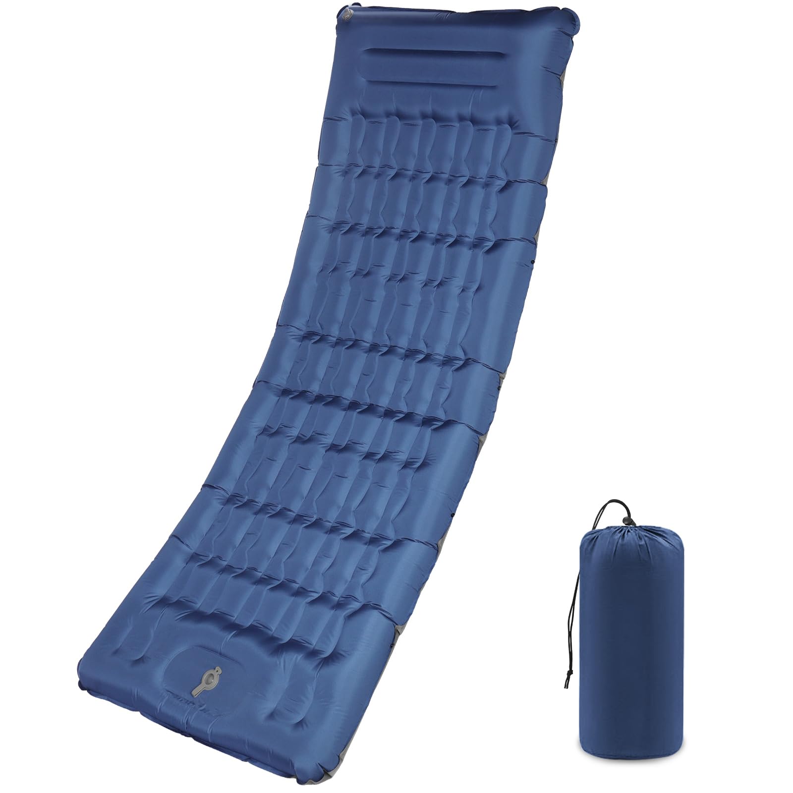 Camping Sleeping Pad with Pillow: Extra Thick 4.7 Inch Ultra-Light Self Inflating Airpad, Most Comfortable Inflatable Sleep Mattress with Foot Pump for Backpacking, Camp, Hiking, Tent (Navy Blue)