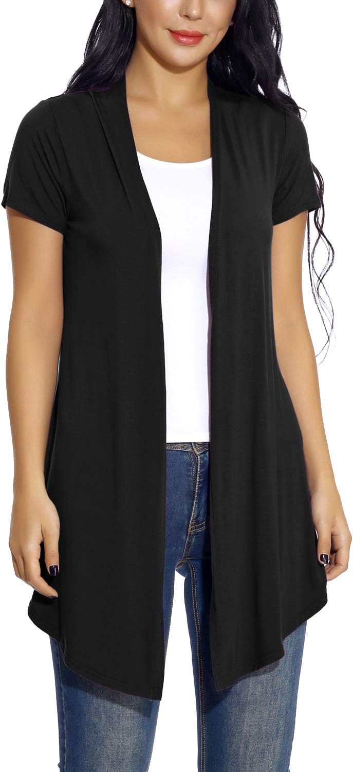 Women's Open Front Drape Cardigan Short Sleeves Solid Lightweight Cardigan