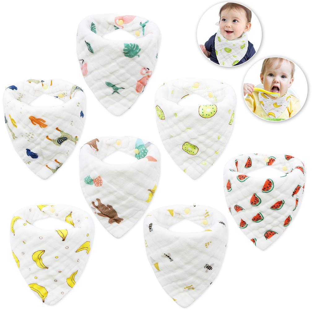 ALBOYI Toddlers Burp Bibs 7 | 8 Pack, 8 Layers Cotton Muslin High Absorbent Baby Drool Bib, Adjustable Baby Bandana Burping Bibs for Boys and Girls