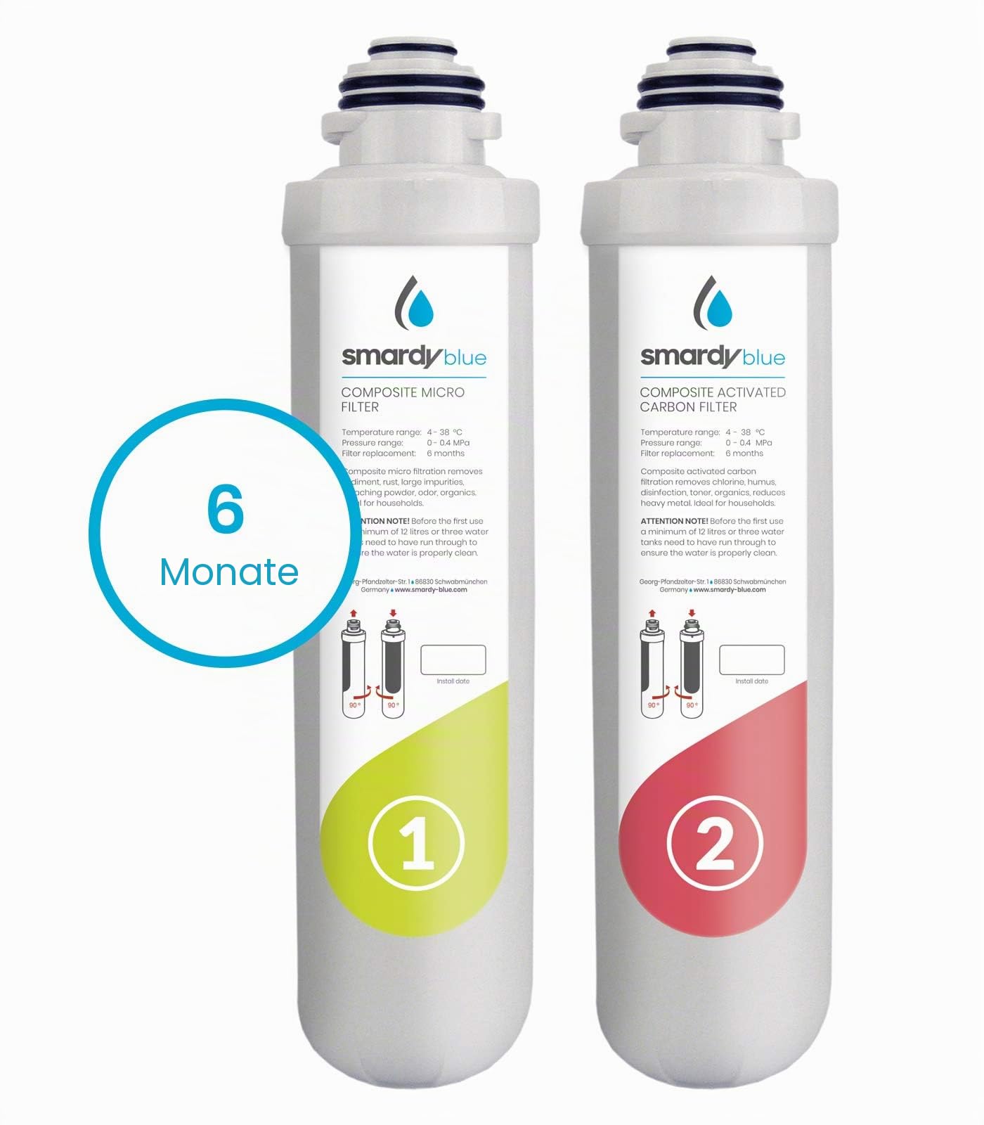 smardy blue 3in1 Ersatzfilter Set für Osmoseanlage noura, 12 Monate | Sediment-, Aktivkohle- und Nachfilter, Original-Filterset für reines Trinkwasser, Wechselintervall 12 Monate