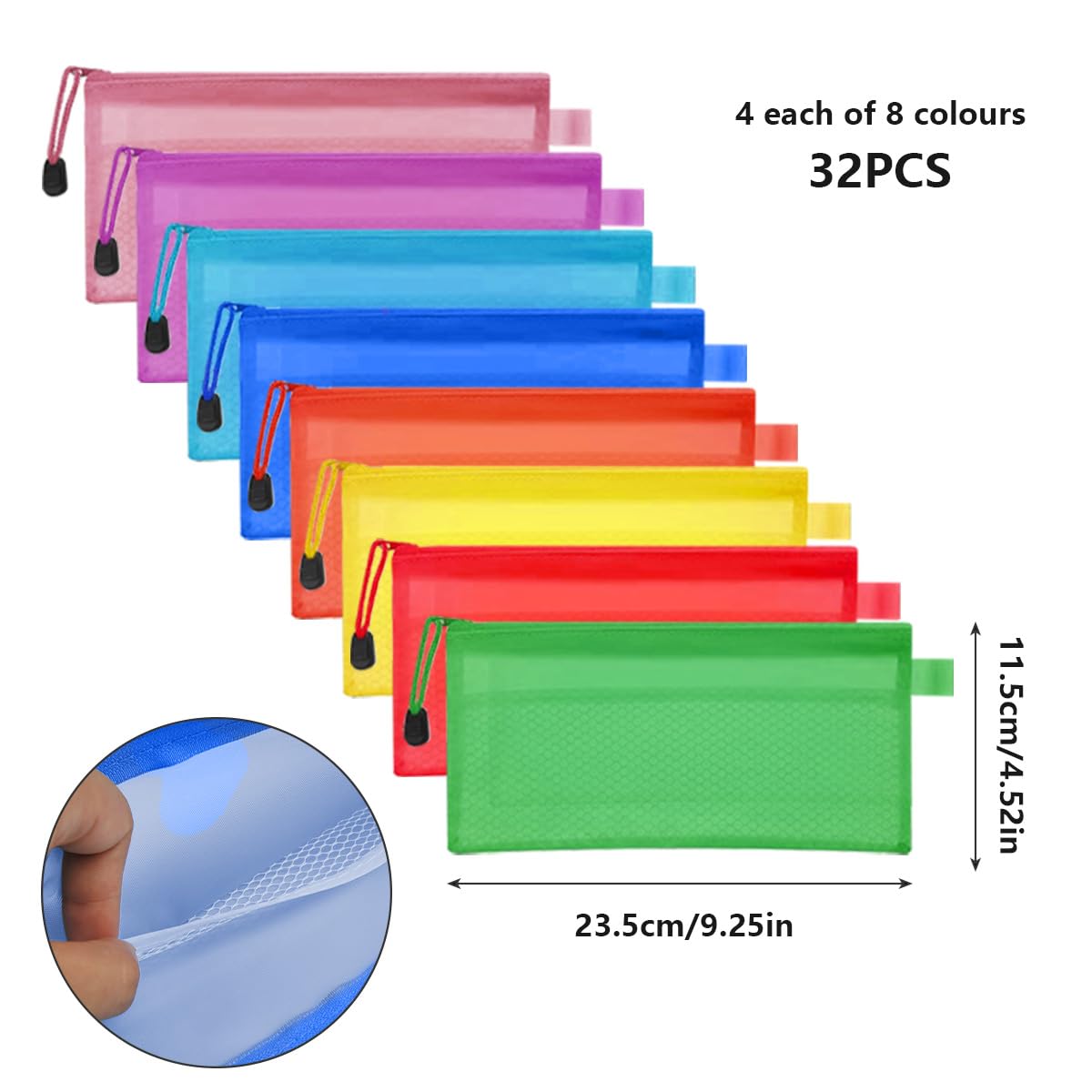 FOCCTS 32 pcs Trousses Transparentes Lot Sac de Rangment Imperméable Coloré Pencil Box Trousse de Toilette Stylo Pochettes à Dossiers A6 en PVC Sac de Voyage Stylo Papeterie Porte Monnaie
