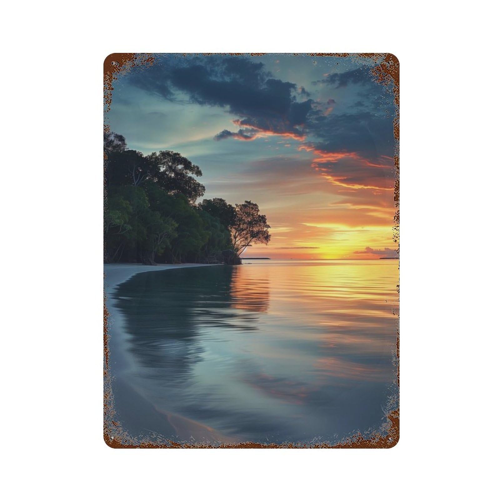 Distressed Metal Wall Sign with Sunsets Gentle Embrace Design 15.7"x11.8", for Living Room, Hallway And Home Decor, Vintage Wall Decor
