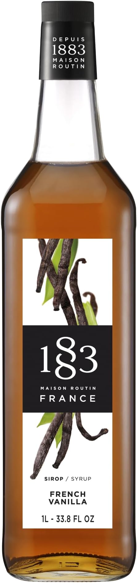 1883 French Vanilla Syrup for Drinks, Made in France, 1 Liter Glass Bottle