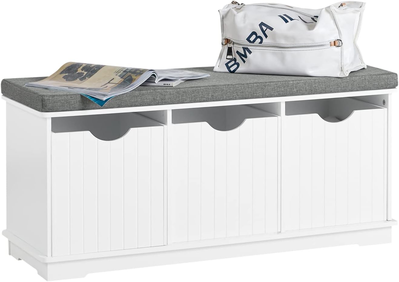 SoBuy Hallway Shoe Storage Bench with 3 Drawers - Shoe Rack with Seat Cushion, Removable Cushion - Perfect for Hallway, Living Room, Bedroom - White W100 x D36 x H46cm FSR30-W