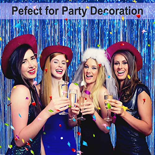 Eufars Blue Foil Fringe Curtains, Blue Streamers Backdrop, 3Packs 3.2Ft X 8.2Ft Blue Metallic Tinsel Curtains For Birthday Party Photo Booth Props Backdrop Decorations #TOP4