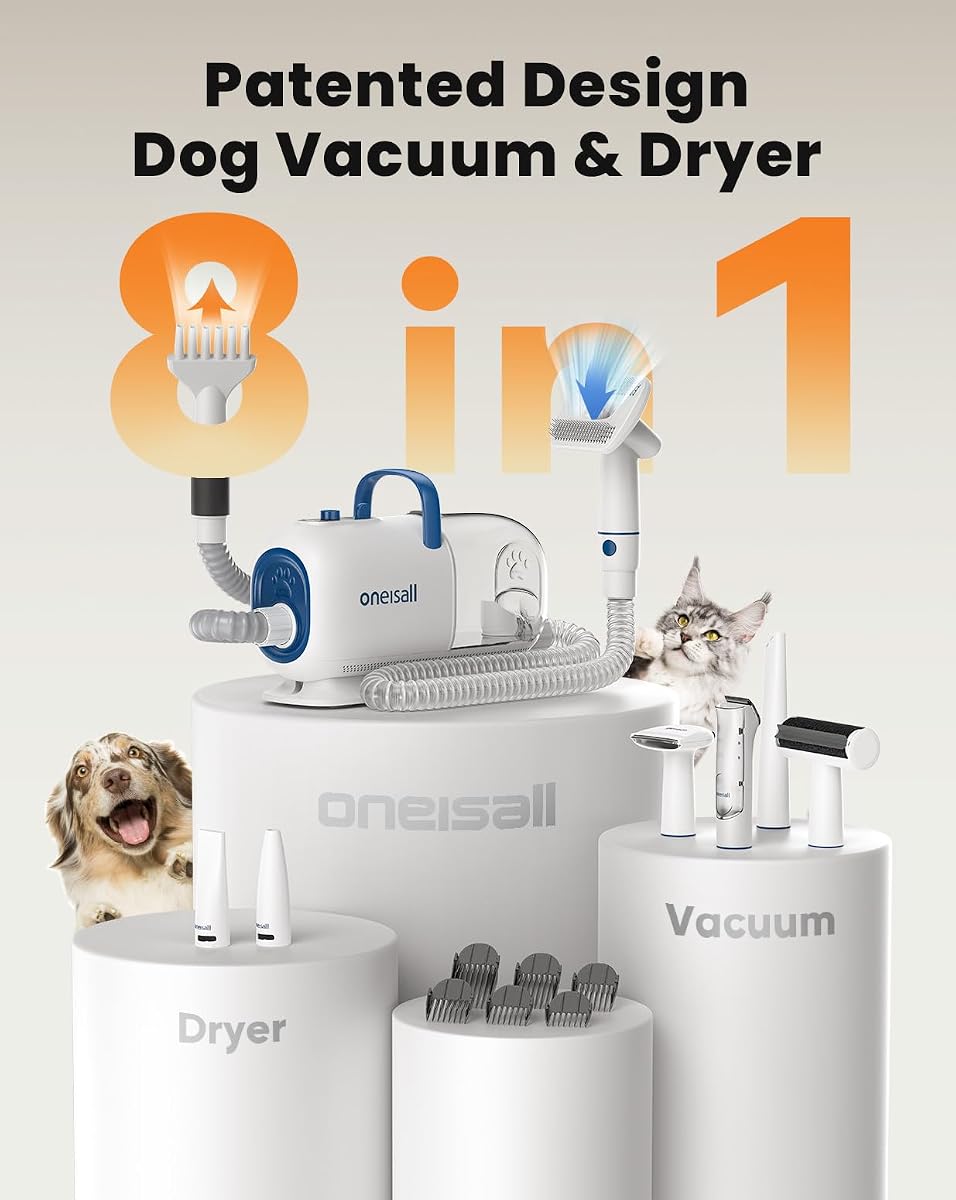 oneisall 8-in-1 Dog Grooming Vacuum & Dryer for Shedding/Drying/Trimming image 1