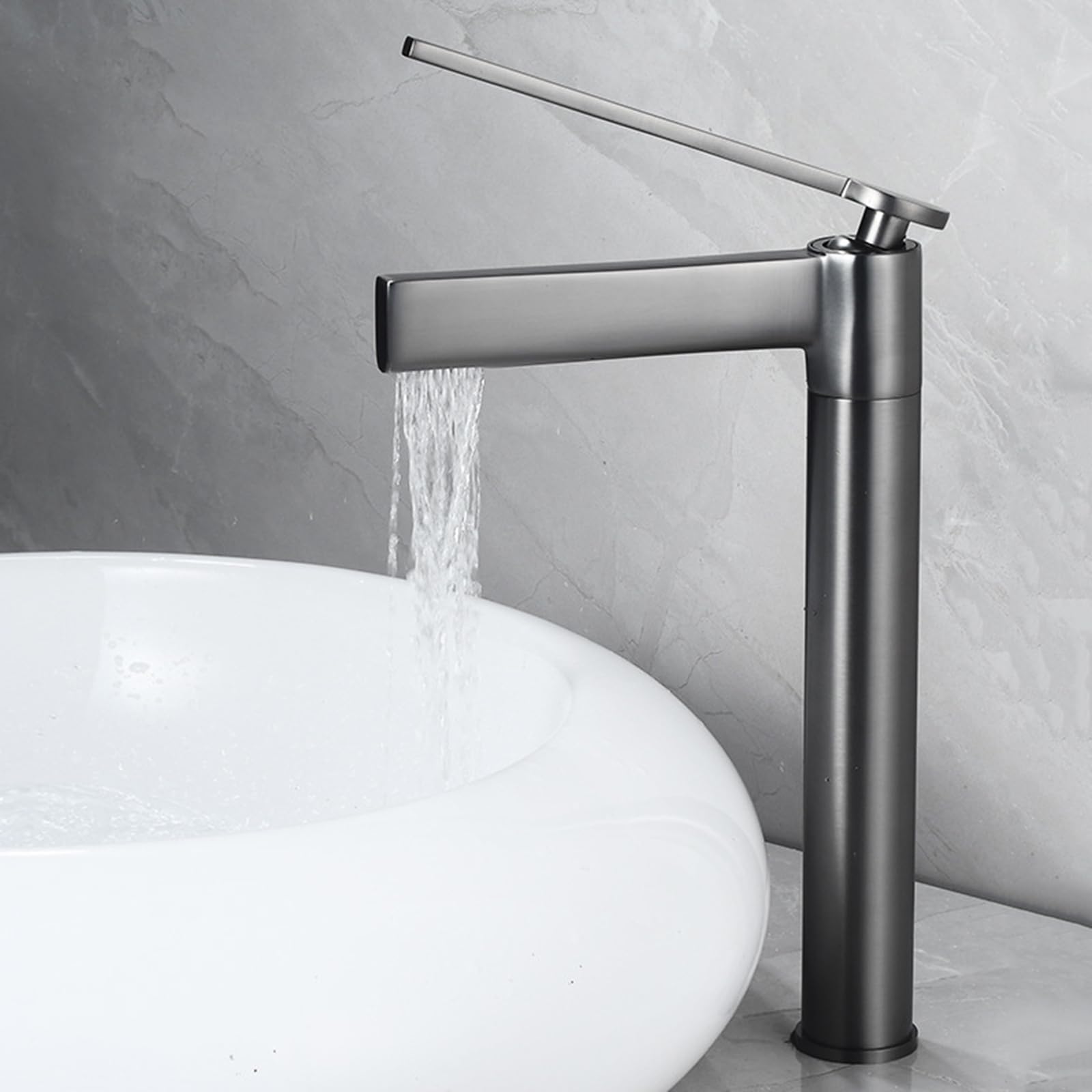 FQWNCIEG High Rise Waterfall Tap for Countertop Basin Single Hole Bathroom Sink Taps Hot and Cold Tall Basin Tap,Grey