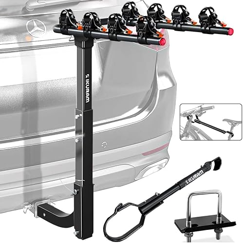 IKURAM R Portabicicletas para 4 soportes de bicicleta, soporte de enganche doble plegable para automóviles, camiones, SUV y minivans con un receptor