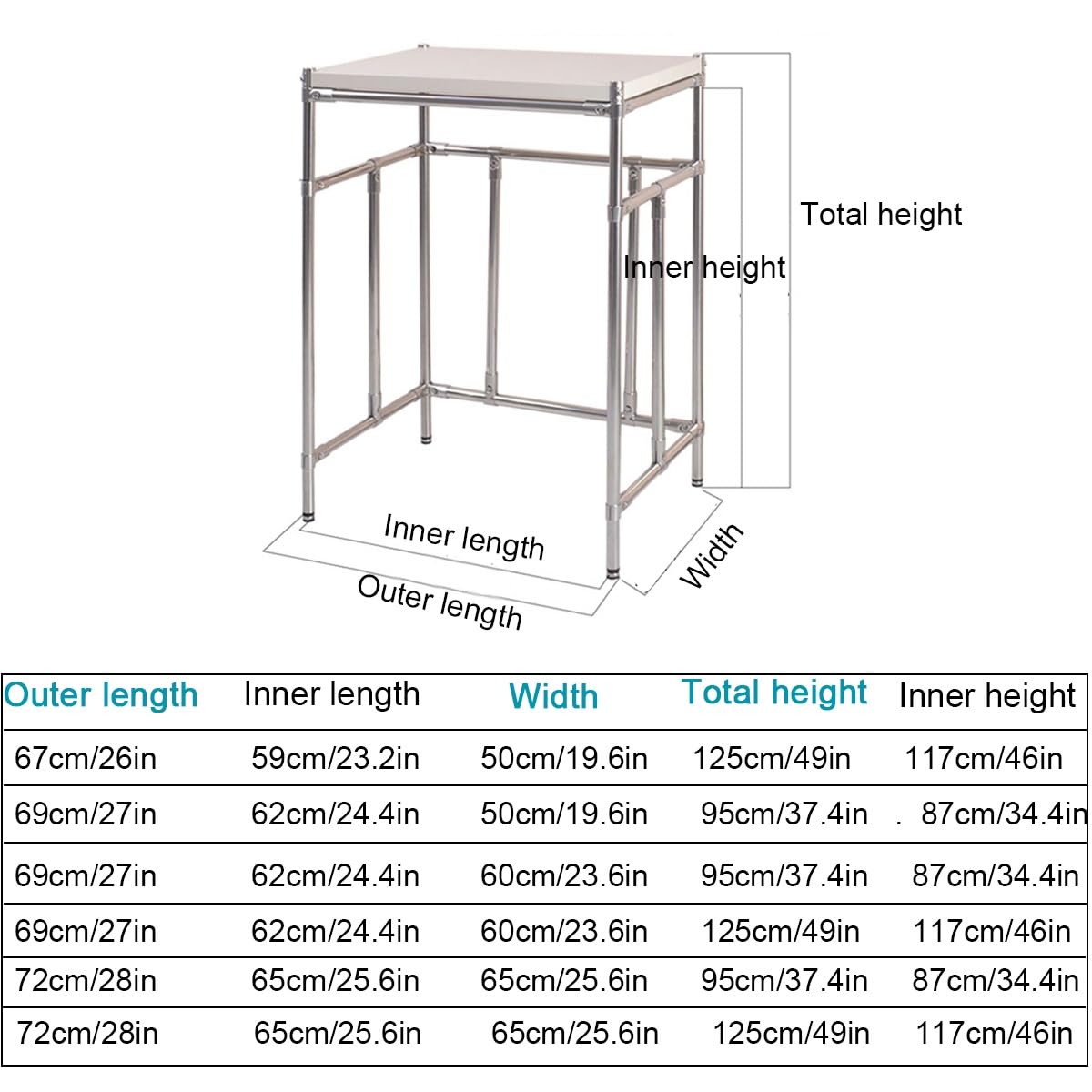 Lavatrice Scaffale,Scaffale Per Incolonnamento Lavatrice E Asciugatrice,Tamburo Lavastoviglie Ripiano Di Stoccaggio,Mobile Sopra Lavatrice Salvaspazio,Costruzione In Acciaio Inossidabile(69*60*95cm/27