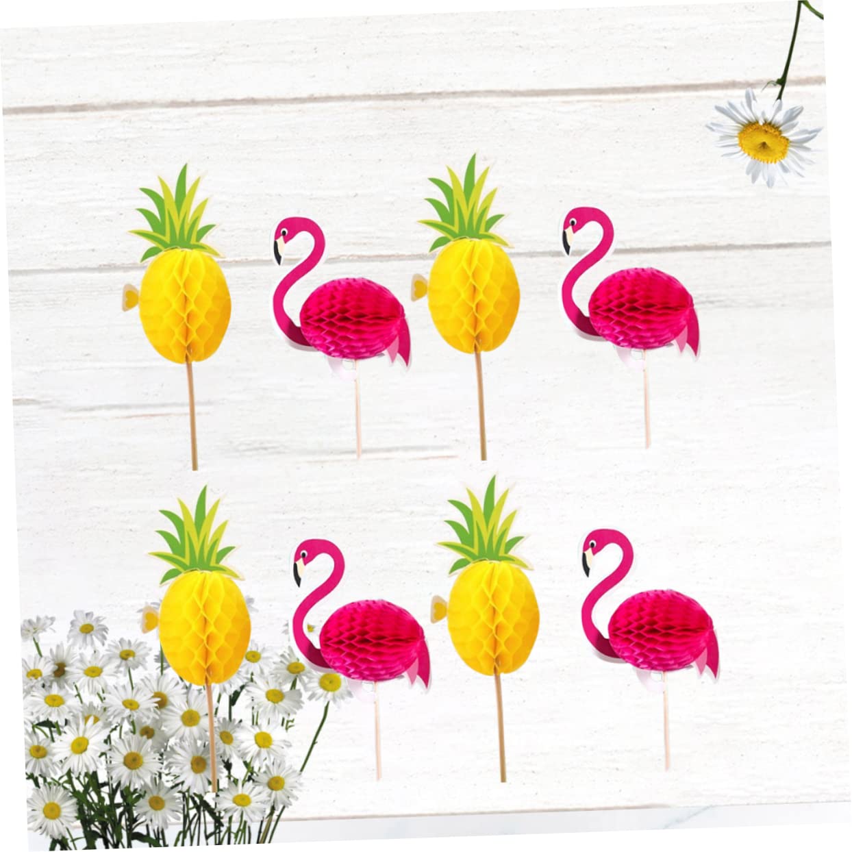 Zerodeko 20 pièces Décorations Cake Picks Flamant et Ananas Plastique Accessoires Dessert Topper pour Gâteaux Danniversaire Cupcakes et Thème Tropical Flamants Ananas Cartoon