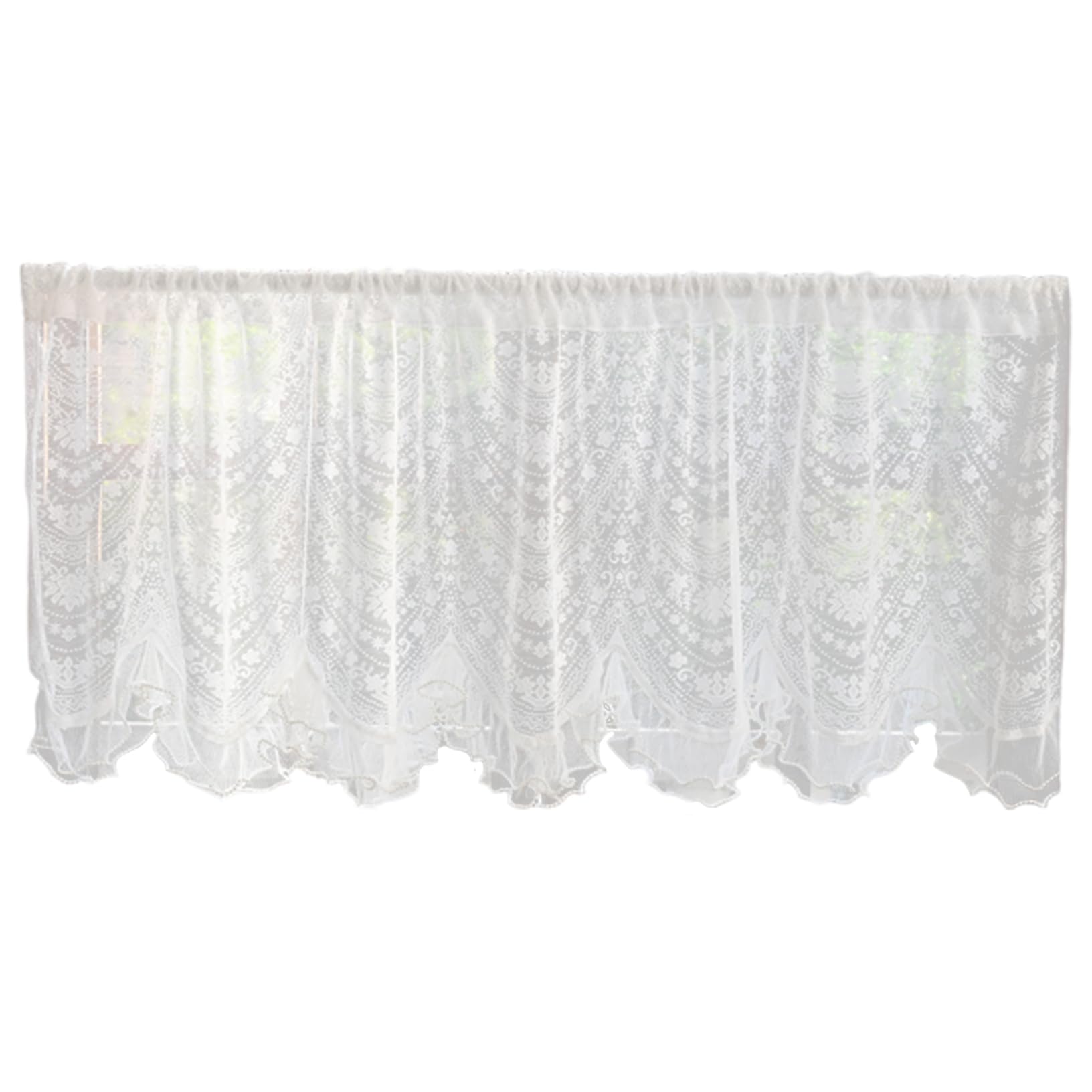 CAKEEYUM Lace Valances for Windows 39x22 Inch White Floral Embroidery Short Lace Curtains Rod Pocket Semi-Sheer Valance for Kitchen Living Room Bathroom Cafe