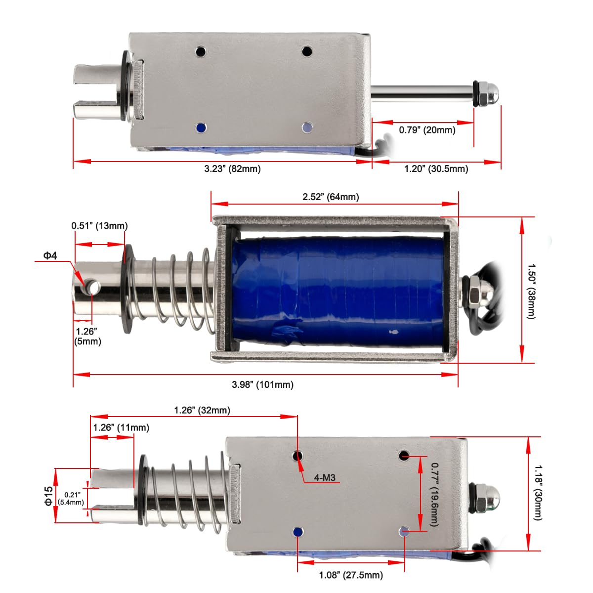 Heschen Électroaimant solénoïde, HS-1564B, DC24V 1.5A, course 20 mm, force 60N, type Push Pull, cadre ouvert, mouvement linéaire