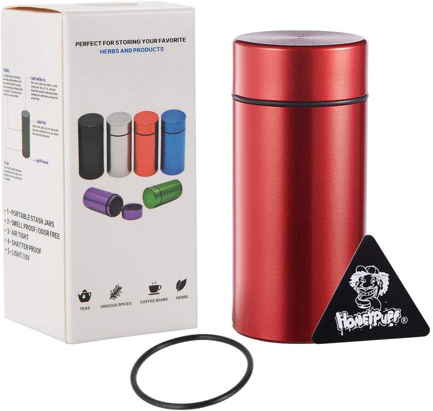 Smell Proof Jar, Portable Airtight Storage Container With Silicone Ring, 42ml Multi-Use Aluminum Stash Bottle for Coffee, Herb & Spice Keep Fresh(Red)