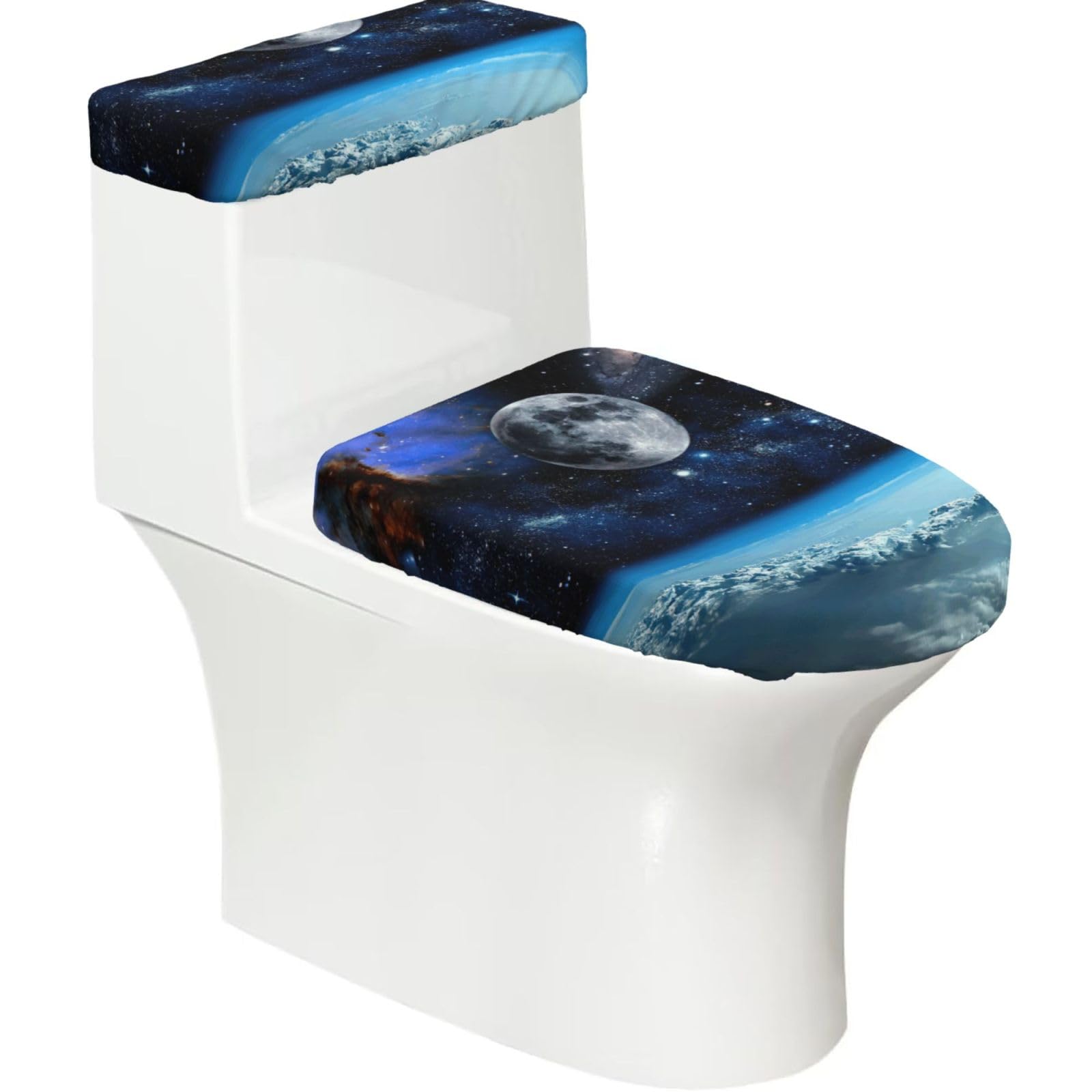 Space Planet Print Bathroom Decor Toilet Lid Cover And Tank Covers, Restroom Accessories Fits Most Round