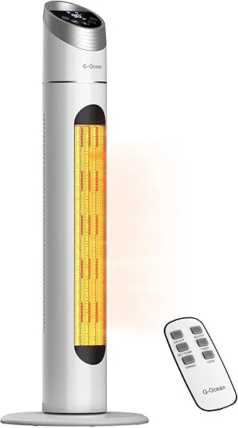 Space Heater for Indoor Use, 34" Space Heater for Large Room, 1500W Tower Heater with Remote, Adjustable Thermostat, 12H Timer, 70° Oscillation, Overheat & Tip-Over Protection, White