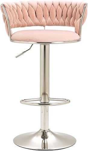 Miniatura 5 de Kakotito Taburetes de bar con respaldo y reposapiés, taburetes de bar ajustables con patas plateadas, taburete de bar retro y taburete de bar de