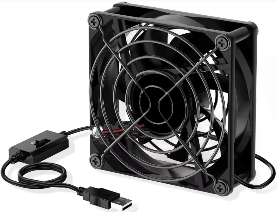 Quiet 80mm Fan with 10 Speed USB 5V DC 12V IPX5 Waterproof Cooling Fan for Tablet TV Receiver Router DVR Xbox Greenhouse Kennel Computer Cabinet Component Cooling