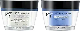 Creme facial No7 Lift and Luminate Triple Action – Pacote de dia e noite – 50 ml cada – Creme hipoalergênico para dia e noite por Nº 7 – FPS 76 cm Creme Diurno