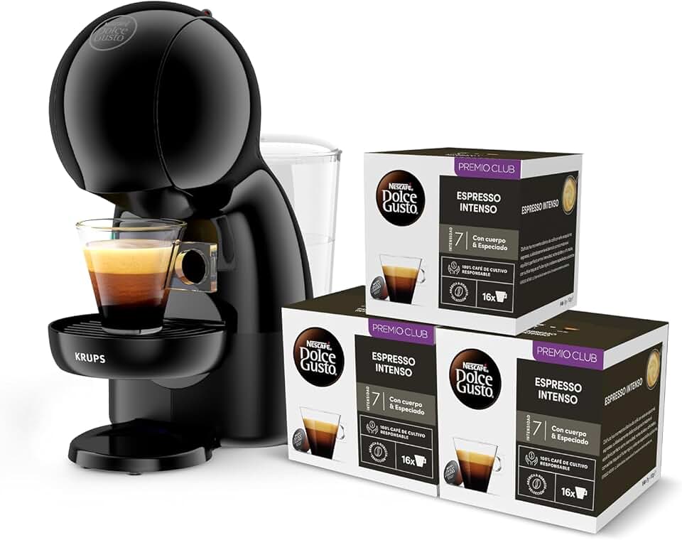 Krups Nescafé Dolce Gusto Piccolo XS, Cafetera de cápsulas de 15 bares, 0,8L capacidad, Espuma Cremosa y Calentamiento Rápido en 40s, Modo eco, Color negro, Incluye 3 packs de café, KP1A3BCAS