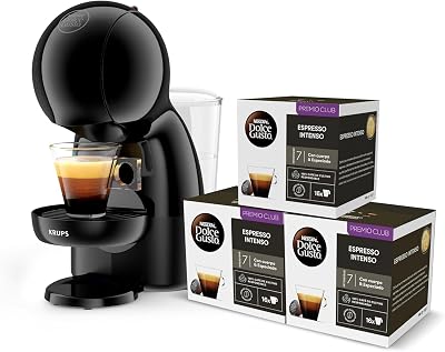 KRUPS Dolce Gusto Piccolo XS, Cafetera Cápsulas + Café, Negra | 15 Bares, Capacidad 0,8L, Potencia 1500W, Multibebidas frías y calientes, Manual, Compacta, Incluye 3 packs café, KP1A3BCAS