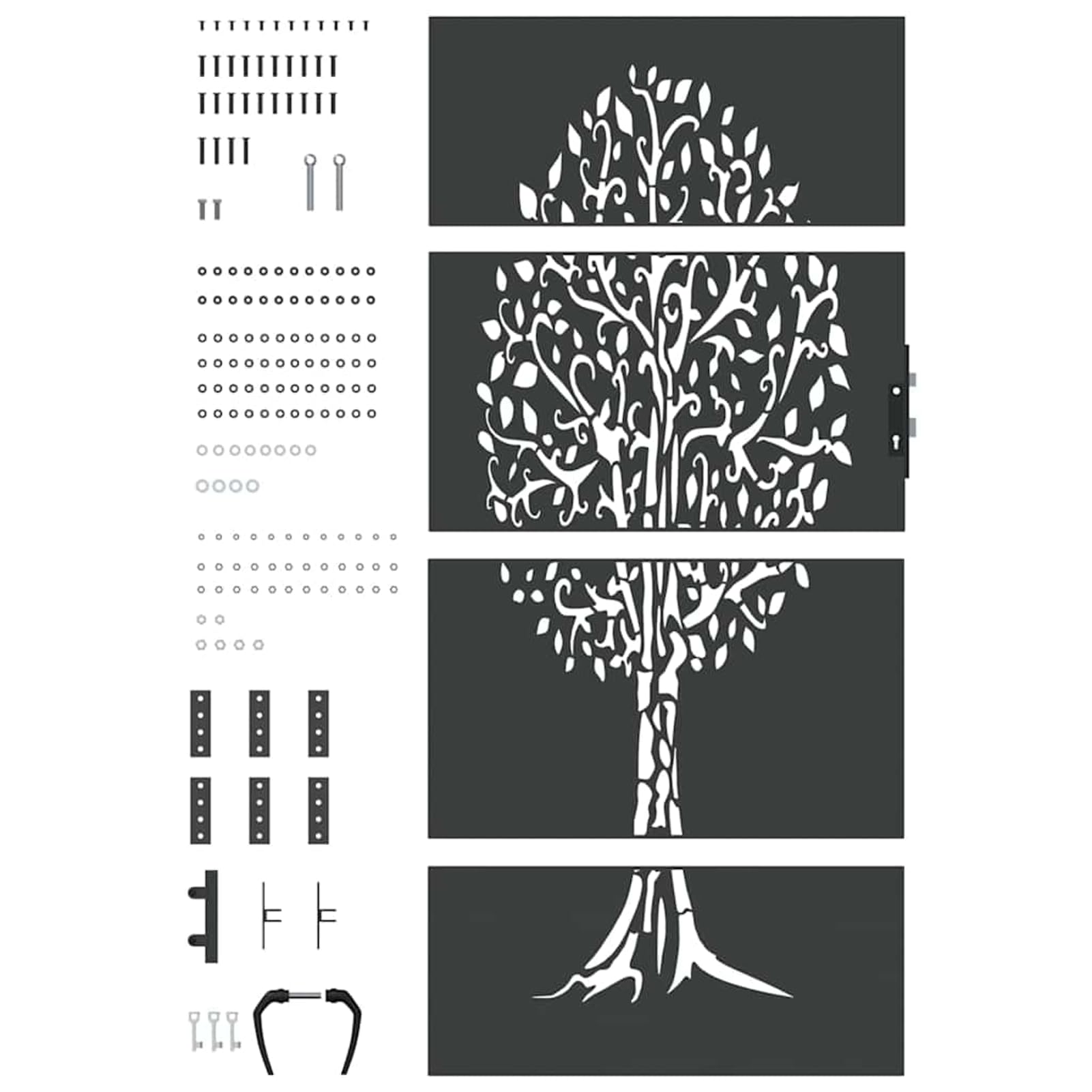 Cancello da giardino nero, 85 x 200 cm, in acciaio verniciato a polvere, con motivo tagliato al laser, resistente alle intemperie e alla ruggine, per giardino e terrazza