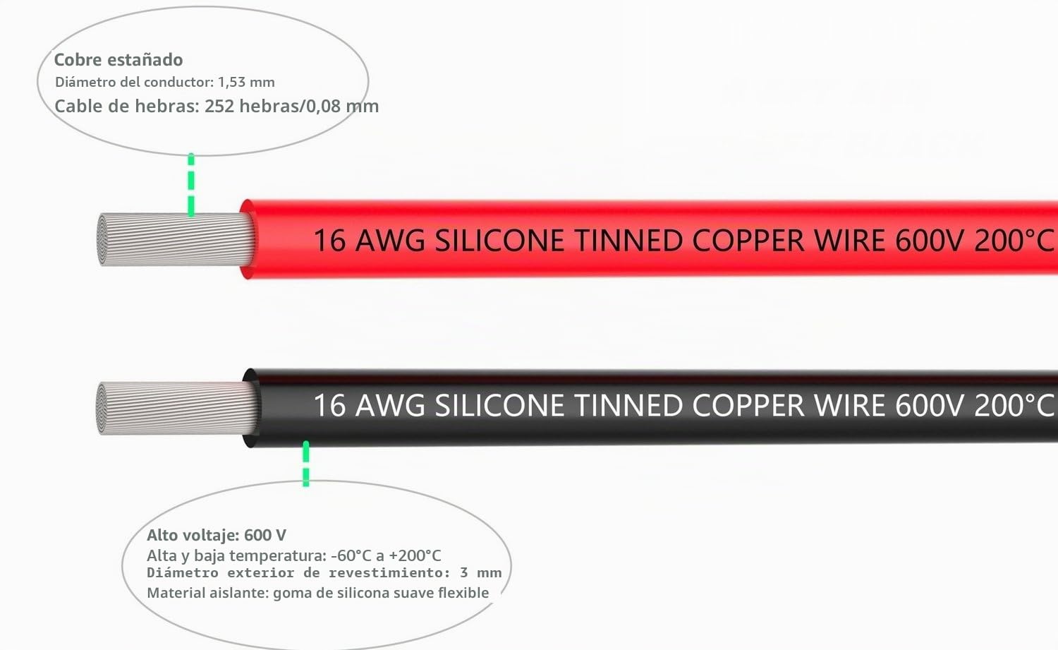 TUOFENG 16 awg Cable electrónico, 50 metros Cable de silicona Alambre de cobre estañado flexible 25 m Negro y 25 m Rojo Cable trenzado Resistencia a altas temperaturas