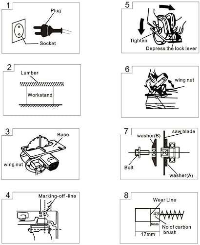 Miniatura 9 de Sierra circular de 7-14 '' 900 W potente sierra circular eléctrica 4700 rpm profundidad de corte ajustable Max 2.17 pulgadas con doble interruptor