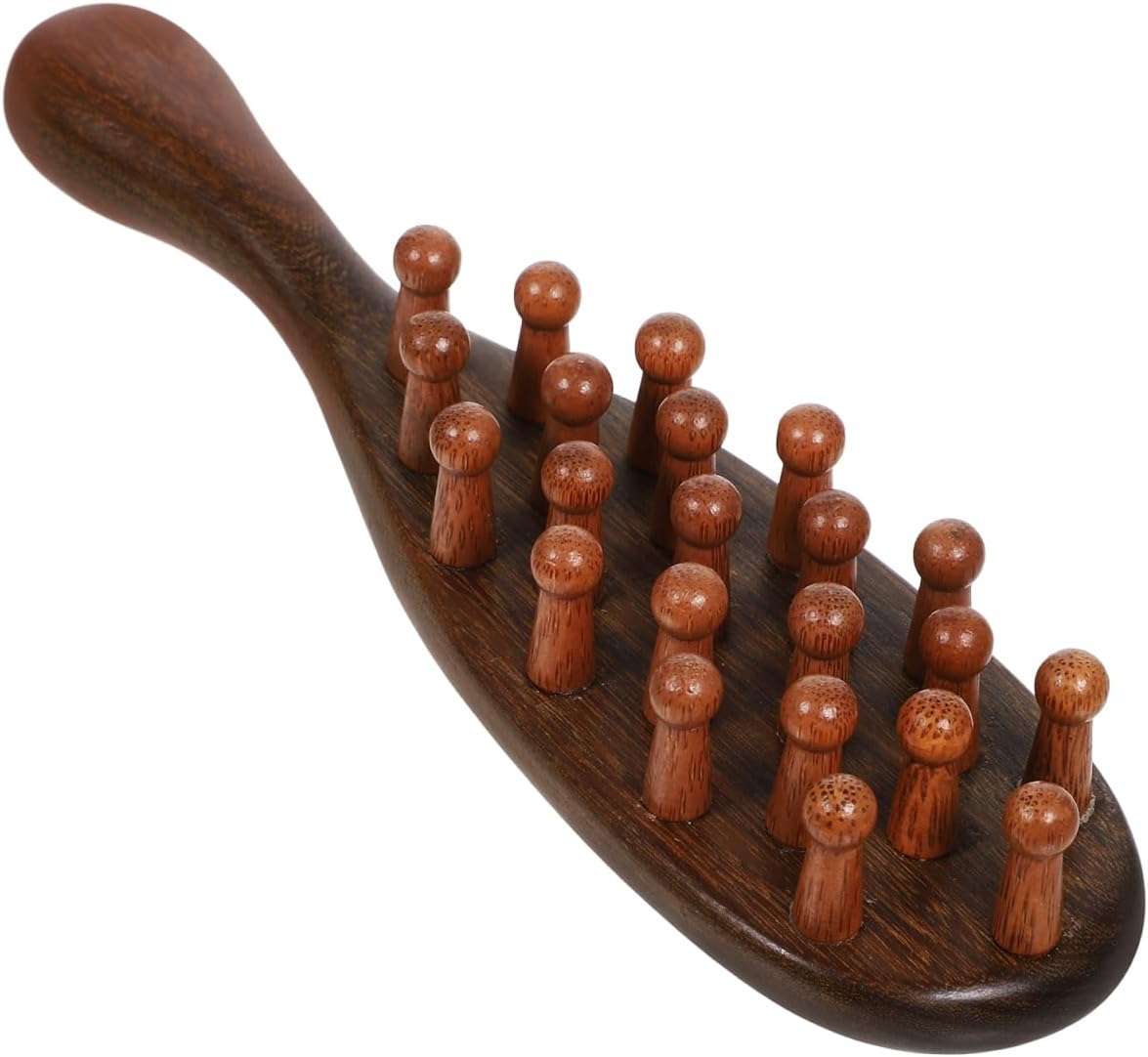 Massage Comb – Natural Wood Scalp Massager with Ring Design for Hair Care Promotes Circulation Anti-Static Gold Bristles Comfortable Grip