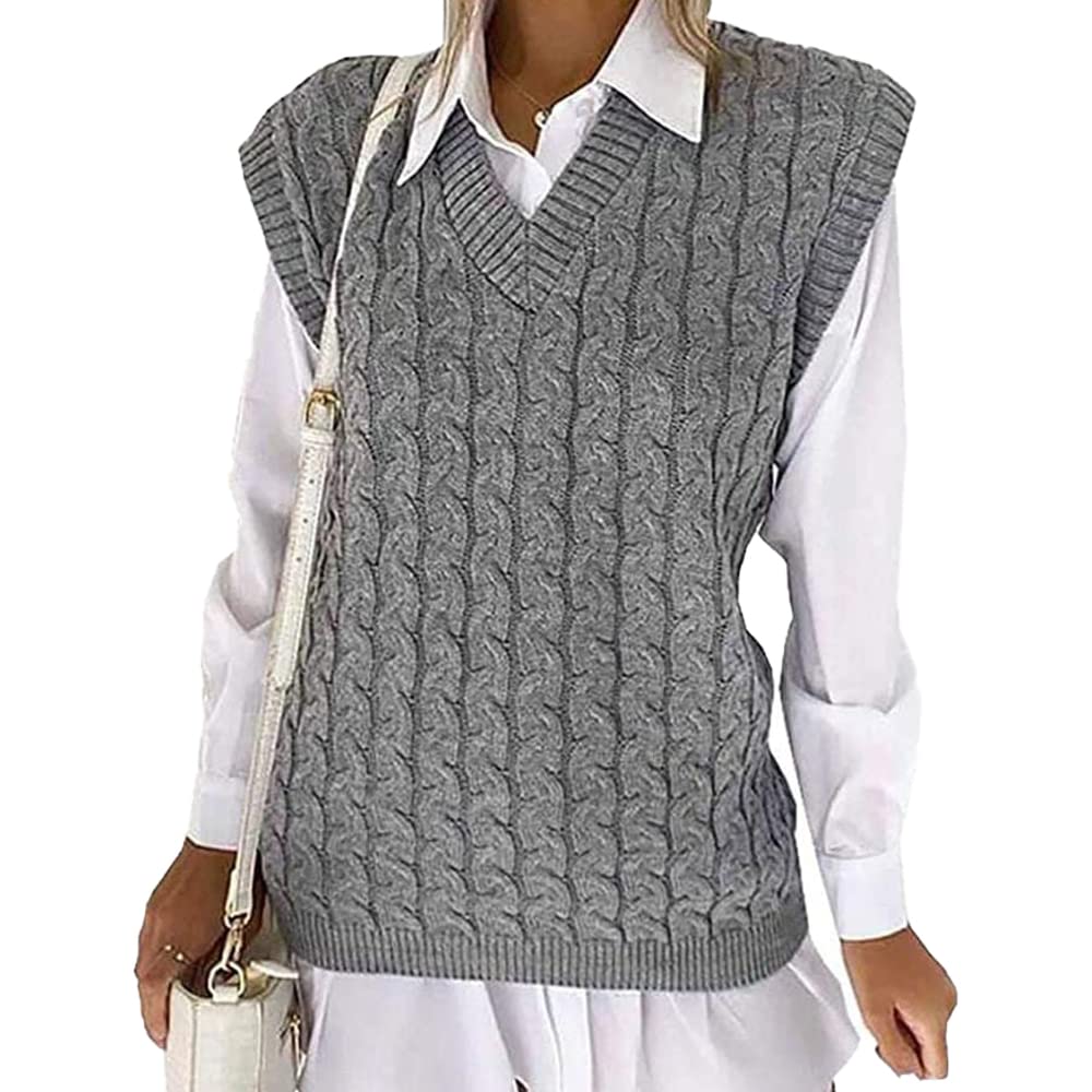 Wearall Women's Silver Weaall Cable Knit Sleeveless Vest Knitted Jumper Tank Top Winter Chunky Sweaters 8-10