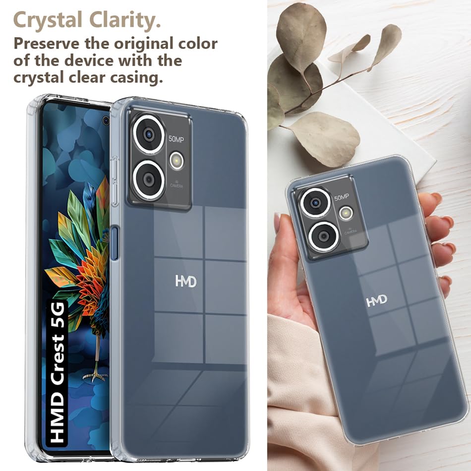 Image of Fashionury Crystal Clear Case for HMD Crest 5G | Yellowing Resistance | Transparent TPU Silicone | Raised Camera Lips | Slim Transparent Cover