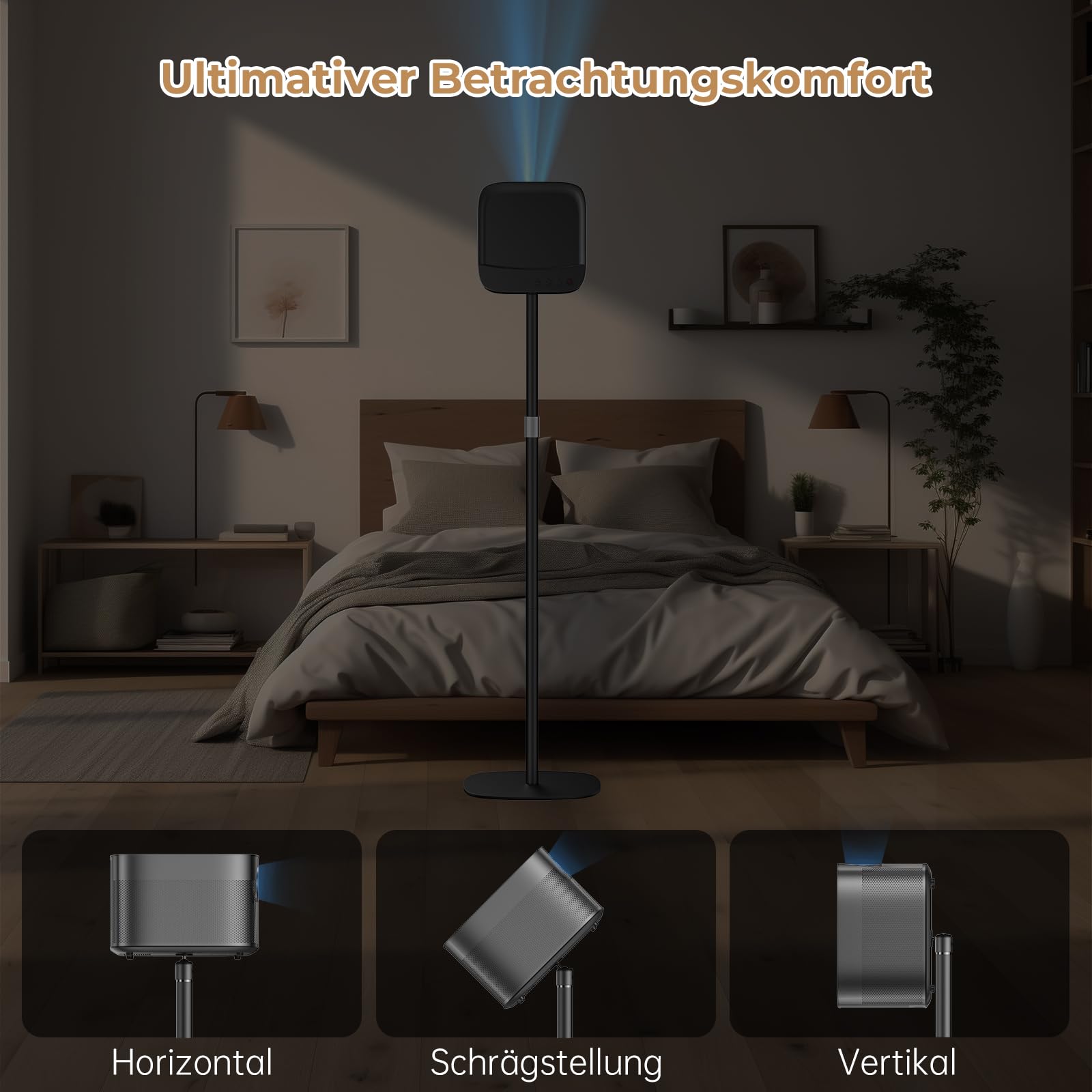 Metallischer Beamer ständer, höhenverstellbar 50–125 cm mit 360°Drehwinkel, Platzsparend, Hält bis zu 5 kg, kompatibel mit Projektoren, Kameras, Camcorder und mehr