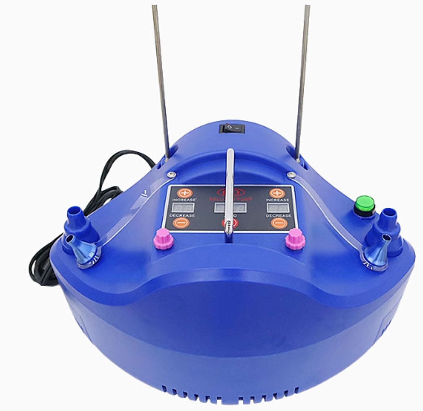 Elektryczna pompka powietrza z dwiema dyszami i pedałem nożnym, 1200 W, regulowany czas i prędkość do dekoracji balonowych i przyjęć urodzinowych (Blue)
