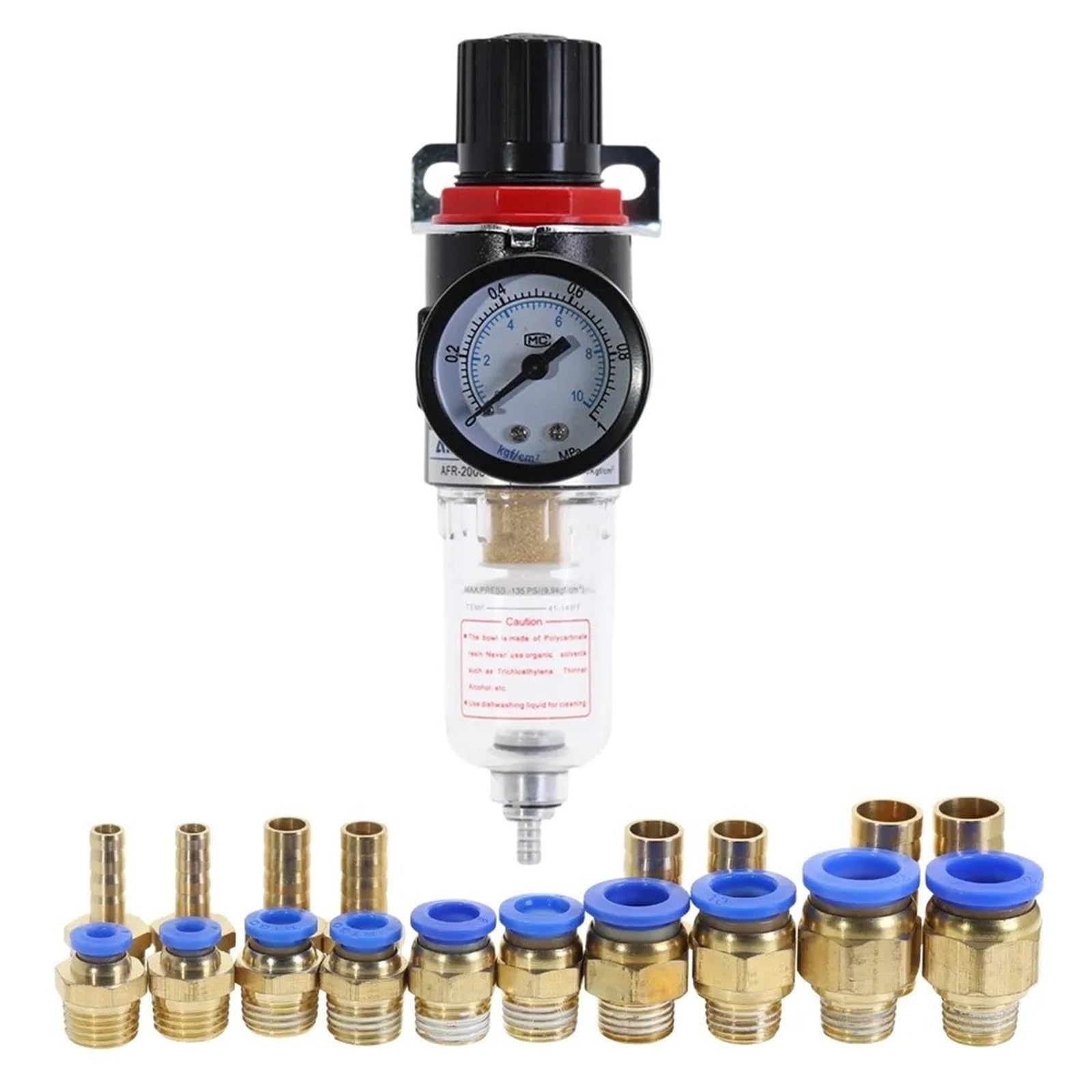 1Pcs AFR-2000 Pneumatic Treatment Unit Pressure Regulator Compressor Reducing Valve Oil Water Separation AFR2000 Gauge(AFR-2000 w PC10)