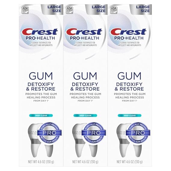 Crest Pro-Health Gum Detoxify and Restore Deep Clean Toothpaste, 4.6 Ounce (Pack of 3), Crest Toothpaste, Anticavity, Antibacterial Flouride Toothpaste, Clinically Proven, Gum and Enamel Protection